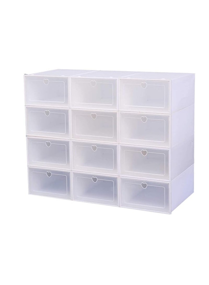 Cool Baby COOLBABY 12x Storage Box Shoe Box Shoe Storage Box Transparent Shoe Box Foldable Plastic Drawer Stackable Storage Cabinet 12PCS White - Image 1
