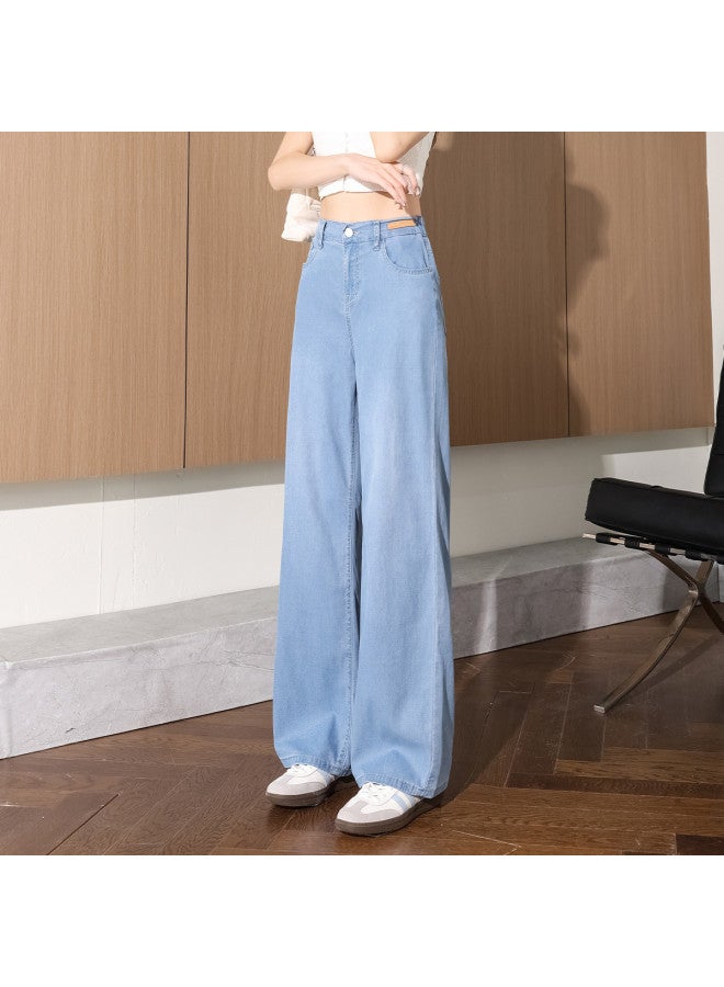 TonLion High-Waisted Slimming Solid Color Korean Style Youthful Simple Tencel Pants Autumn Jeans Straight Leg Trousers - Image 5