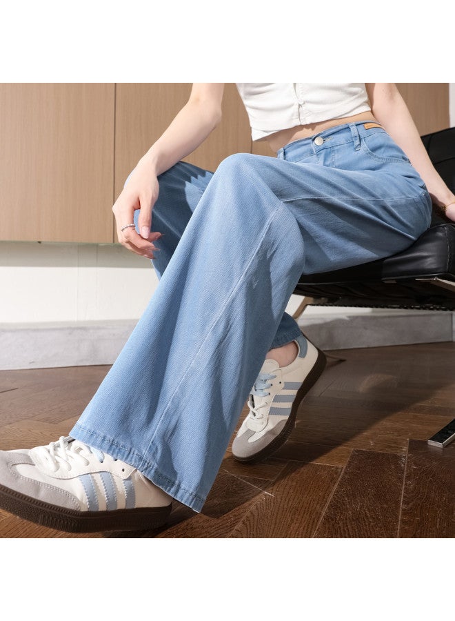 TonLion High-Waisted Slimming Solid Color Korean Style Youthful Simple Tencel Pants Autumn Jeans Straight Leg Trousers - Image 4