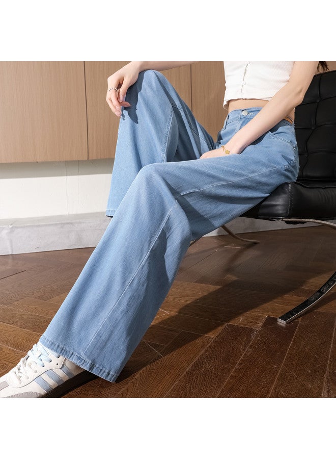 TonLion High-Waisted Slimming Solid Color Korean Style Youthful Simple Tencel Pants Autumn Jeans Straight Leg Trousers - Image 3