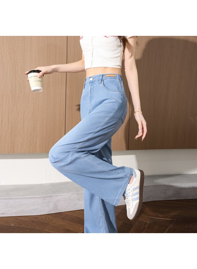 TonLion High-Waisted Slimming Solid Color Korean Style Youthful Simple Tencel Pants Autumn Jeans Straight Leg Trousers - Image 2