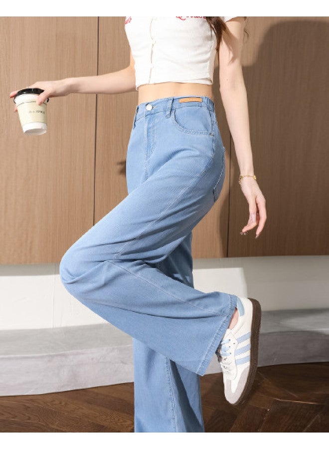 TonLion High-Waisted Slimming Solid Color Korean Style Youthful Simple Tencel Pants Autumn Jeans Straight Leg Trousers - Image 1