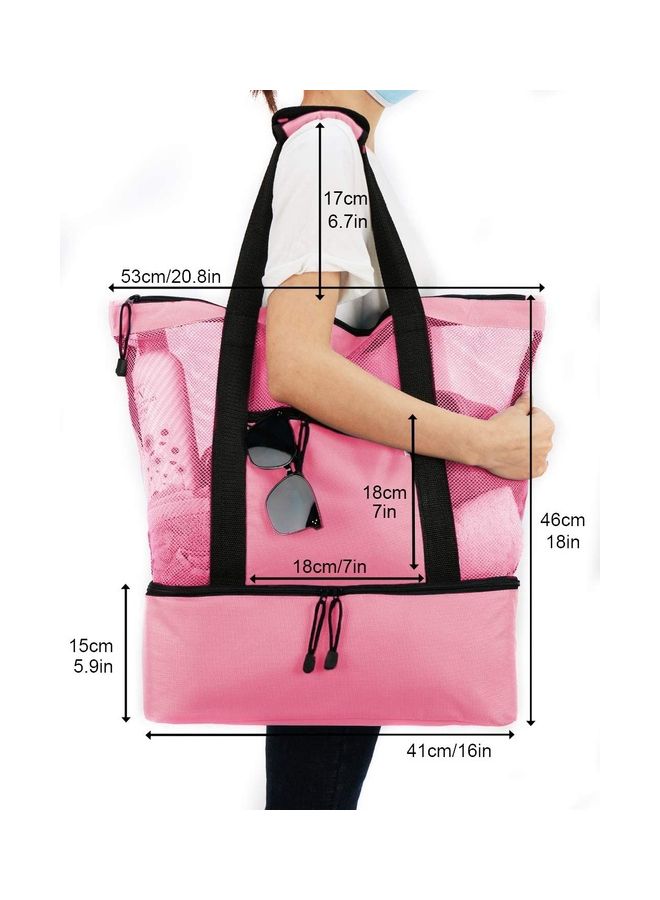 NIBEMINENT Mesh Large Beach Tote Zipper with Insulated Cooler Bag - Image 2