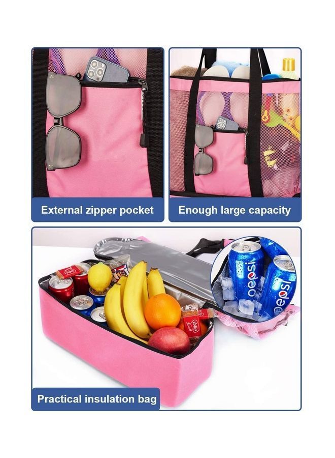 NIBEMINENT Mesh Large Beach Tote Zipper with Insulated Cooler Bag - Image 4