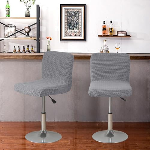 FUANGUI Bar Stool Covers Set of 2, Stretch Bar Stool Chair Cover Slipcovers, Knitted Jacquard Counter Stool Bar Chair Covers for Kitchen Pub Dining Room (Knitted Grey) - Image 2