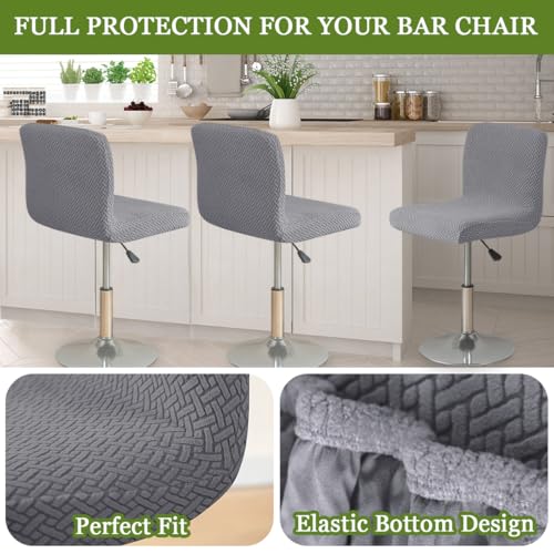 FUANGUI Bar Stool Covers Set of 2, Stretch Bar Stool Chair Cover Slipcovers, Knitted Jacquard Counter Stool Bar Chair Covers for Kitchen Pub Dining Room (Knitted Grey) - Image 3