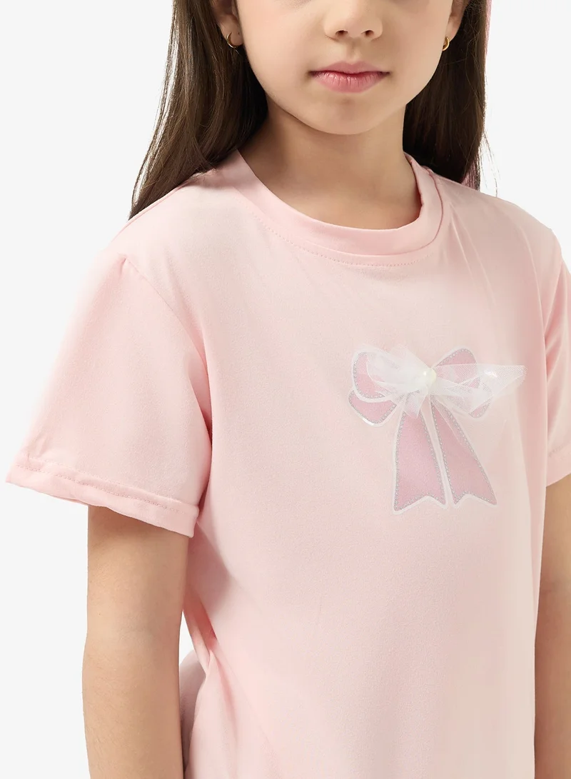 Pinata Bow Print Pearl Detail Cotton Tshirt
