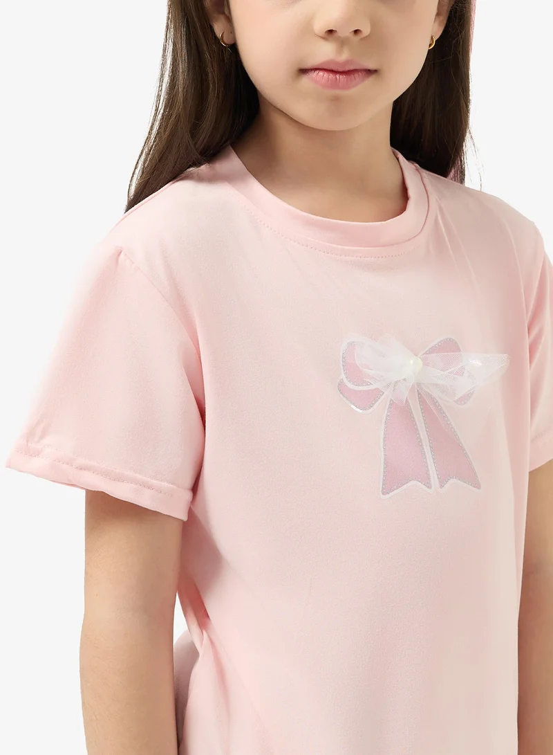 Pinata  Bow Print Pearl Detail Cotton Tshirt for Women | Best Price UAE