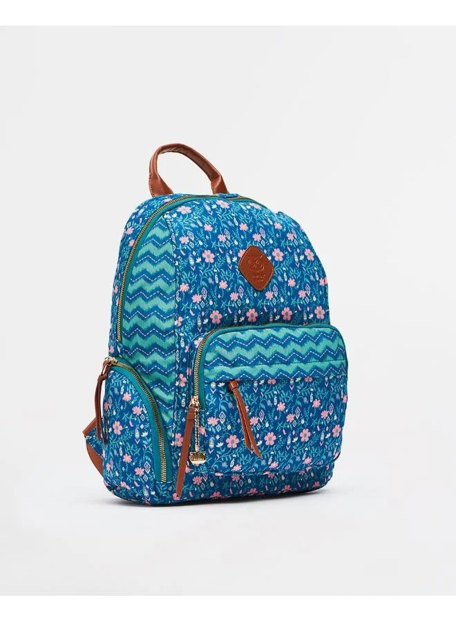 Chumbak Vacay Floral Backpack-Teal