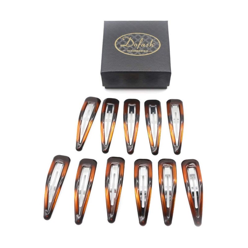 Dofash 7CM275IN Epoxy Snap Hair Clips Large Tortoise Hair Grips Braided Hair Clips Hair Accessories with Gift Box for Women 12PCSEpoxy Tortie