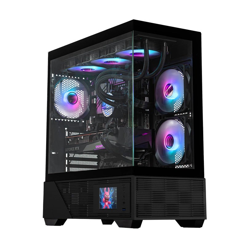 RAIDMAX i803 Premium ATX Gaming PC Case, Panoramic Tempered Glass, Built-in LCD Display Panel, Pre-Installed ARGB Fans, Spacious Mid Tower, Supports 400mm GPU / 360mm Radiator - Image 1