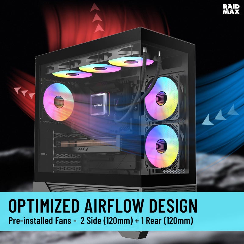 RAIDMAX i803 Premium ATX Gaming PC Case, Panoramic Tempered Glass, Built-in LCD Display Panel, Pre-Installed ARGB Fans, Spacious Mid Tower, Supports 400mm GPU / 360mm Radiator - Image 2
