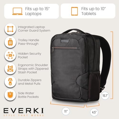 EVERKI Studio Slim Laptop Backpack for Men & Women, Lightweight & Softly Padded With Corner Protection, Trolley Handle, High Contrast Lining, Made of Recycled Materials (14 Liters Capacity) - Image 5