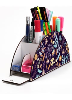 KutuTR Wooden Vip Colorful Flowers Rainbow Ruler Desktop Pen Holder Organizer Mounted Boxed  - Image 1