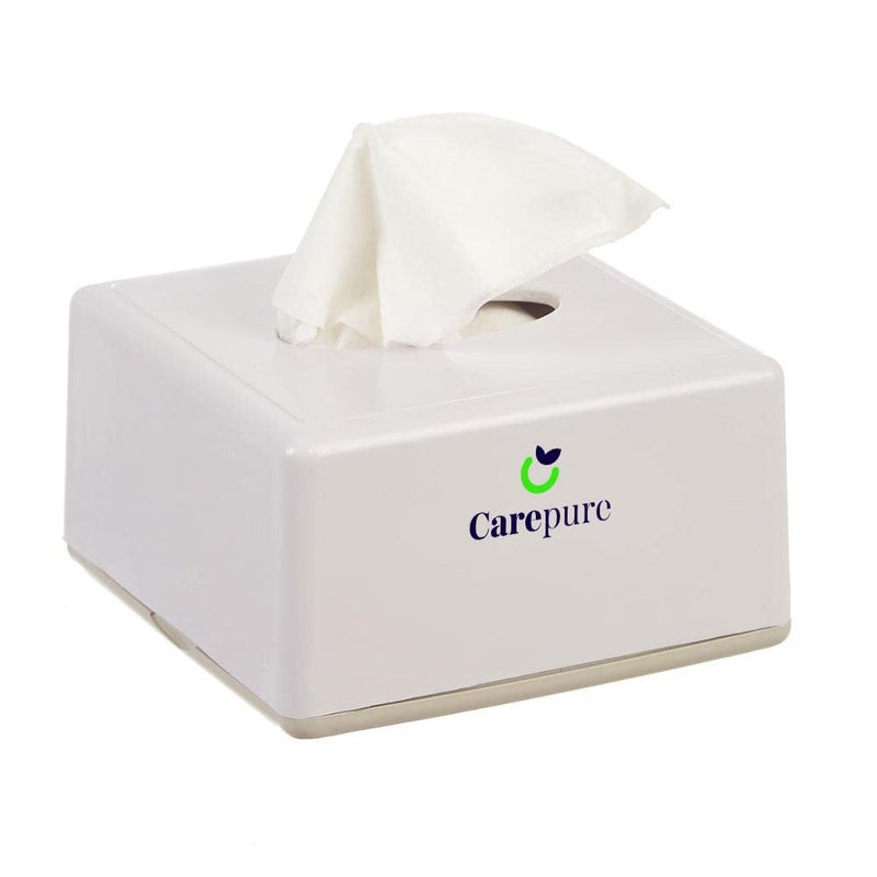 Carepure Pop Up Table Top Tissue Paper Holder Dispenser with Free 2 Tissue Refill 2 Ply Pop Up Soft Facial Tissue Paper Napkin. Size : 4 X 8 cm (White) - Image 1
