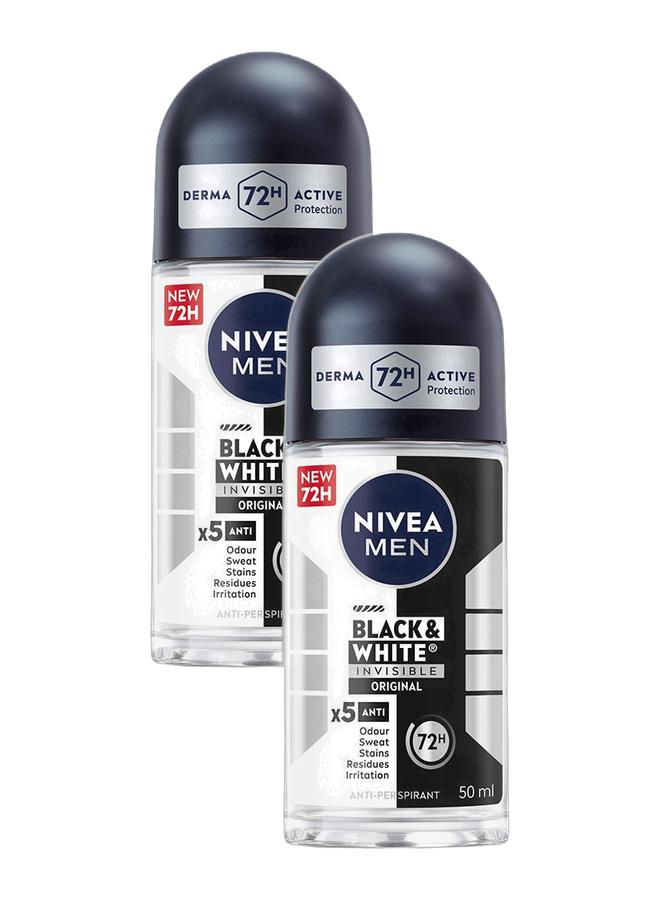 Nivea MEN Black And White Invisible Antiperspirant Roll-On Deodorant Original 50ml Bundle  2 pieces - Image 1