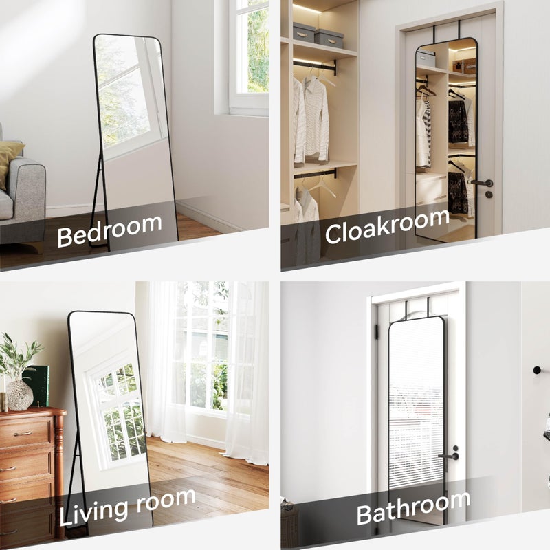 SCWF-GZ 57x20 Door Hanging Full Length Mirror, Floor (Height 5.7ft just Body in 1.3ft) or Wall Mounted Metal Frame Rectangle Dressing Mirrors for Bedroom Bathroom Living Room 57 inch Black - Image 3