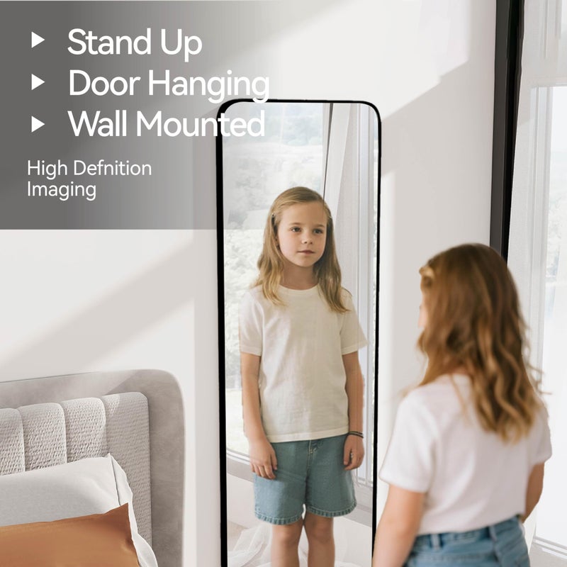 SCWF-GZ 57x20 Door Hanging Full Length Mirror, Floor (Height 5.7ft just Body in 1.3ft) or Wall Mounted Metal Frame Rectangle Dressing Mirrors for Bedroom Bathroom Living Room 57 inch Black - Image 5