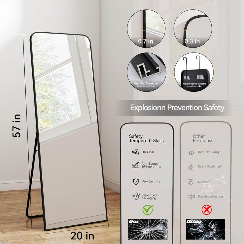 SCWF-GZ 57x20 Door Hanging Full Length Mirror, Floor (Height 5.7ft just Body in 1.3ft) or Wall Mounted Metal Frame Rectangle Dressing Mirrors for Bedroom Bathroom Living Room 57 inch Black - Image 4