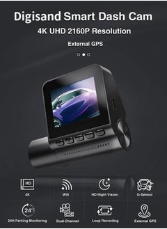 Digisand 4K Dual Camera Dash Cam for Cars Dual-channel Record External GPS ADAS Car DVR 24H Parking Monitoring 1080P HD Rear Cam Recorder With 64GB Card  - Image 2