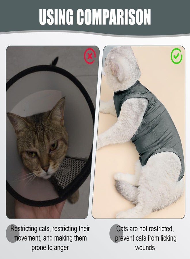 TARINI Cat Suit Post Surgery, Cat Recovery Suit for Female Cats, Post-Surgery Anti-Lick Bodysuit, Kitten Spaying Weaning Suit, Professional Abdominal Wound Protection Vest (Grey, L) - Image 3
