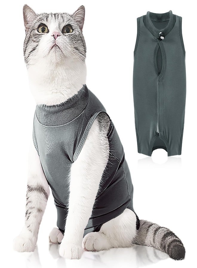 TARINI Cat Suit Post Surgery, Cat Recovery Suit for Female Cats, Post-Surgery Anti-Lick Bodysuit, Kitten Spaying Weaning Suit, Professional Abdominal Wound Protection Vest (Grey, L) - Image 1