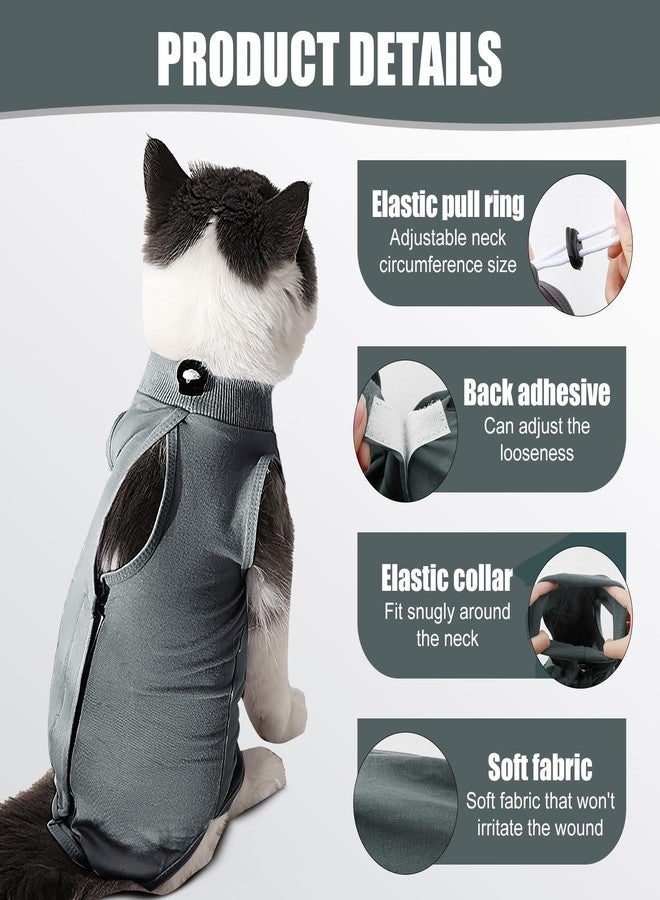 TARINI Cat Suit Post Surgery, Cat Recovery Suit for Female Cats, Post-Surgery Anti-Lick Bodysuit, Kitten Spaying Weaning Suit, Professional Abdominal Wound Protection Vest (Grey, L) - Image 5