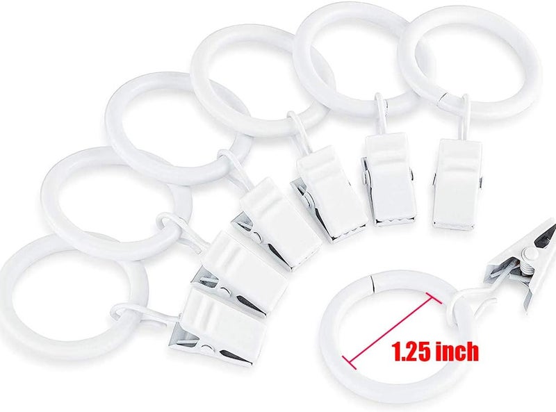 KAIY Set of 14 Curtain Rings with Clips, White Iron Metal Curtain Rod Rings with Clips for Drapes, Drapery Ring for Baby Clothes, Baby Pants Hangers, 1.25 Inch Interior Diameter (White) - Image 3