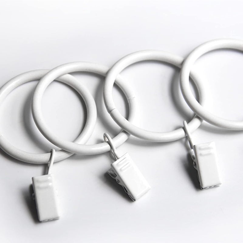 KAIY Set of 14 Curtain Rings with Clips, White Iron Metal Curtain Rod Rings with Clips for Drapes, Drapery Ring for Baby Clothes, Baby Pants Hangers, 1.25 Inch Interior Diameter (White) - Image 1