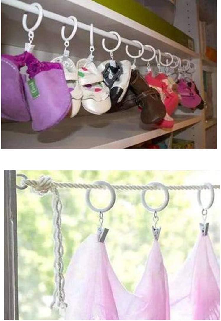 KAIY Set of 14 Curtain Rings with Clips, White Iron Metal Curtain Rod Rings with Clips for Drapes, Drapery Ring for Baby Clothes, Baby Pants Hangers, 1.25 Inch Interior Diameter (White) - Image 5