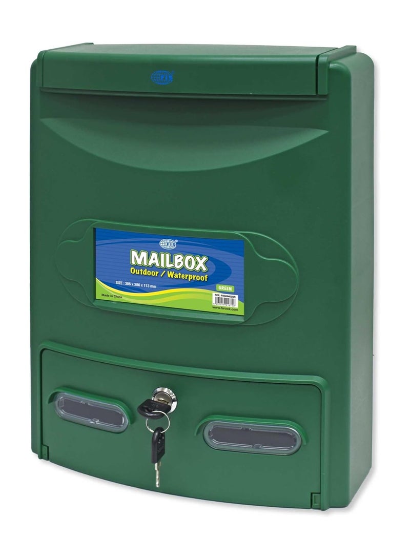 FIS صندوق بريد خارجي مقاوم للماء من FIS، باللون الأخضر، مقاس 386 × 286 × 113 مم - FSGNM02GR - Image 1