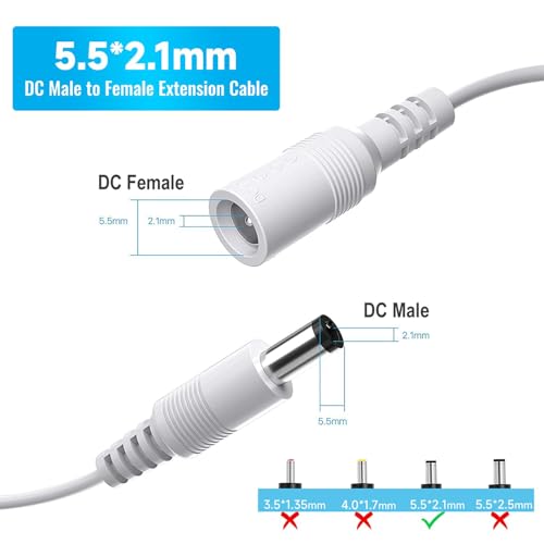 FEDUS Dc Male to Female Plug 1.5 Meter Cable 20AWG DC Power Adapter Extension Cord 2.1mm x 5.5mm DC 12V Power Adapter Dc Extension Cord for CCTV Camera, DVR,NVR,LED Strip,Baby Monitor,IP Camera, White - Image 5