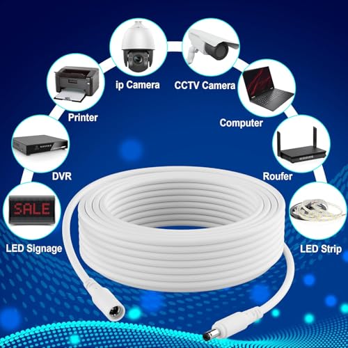 FEDUS Dc Male to Female Plug 1.5 Meter Cable 20AWG DC Power Adapter Extension Cord 2.1mm x 5.5mm DC 12V Power Adapter Dc Extension Cord for CCTV Camera, DVR,NVR,LED Strip,Baby Monitor,IP Camera, White - Image 2