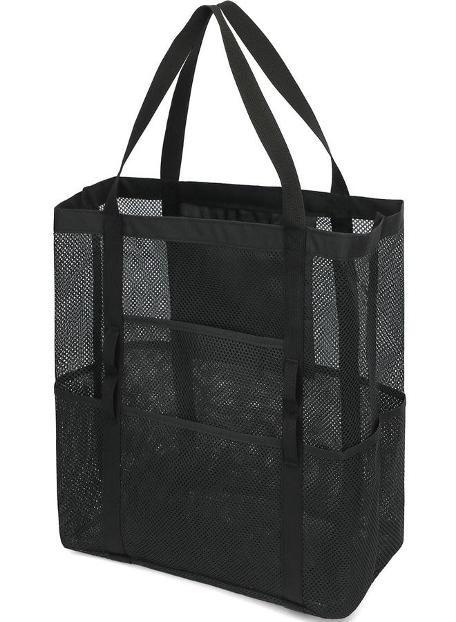 Fammart Mesh Beach Bag, Large Beach Tote with Zipper Pocket for Family Pool Bag for Toys & Vacation Essentials, Large - Dark Black, Large, Fashion - Image 1