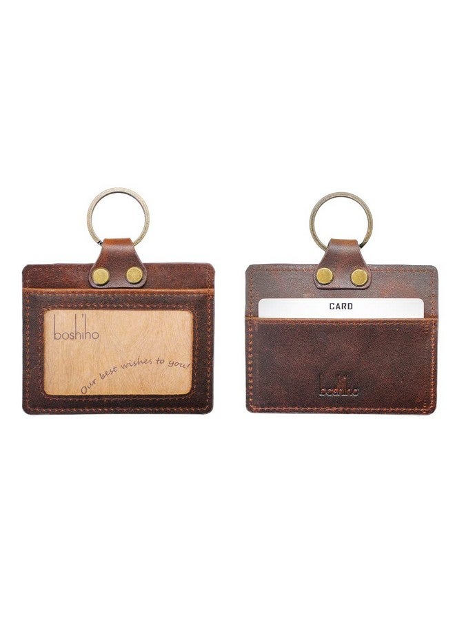 boshiho Badge Holder: Boshiho Cowhide Leather ID Badge Card Holder with 19" Neck Lanyard, Horizontal Style (Dark Brown) - Image 3