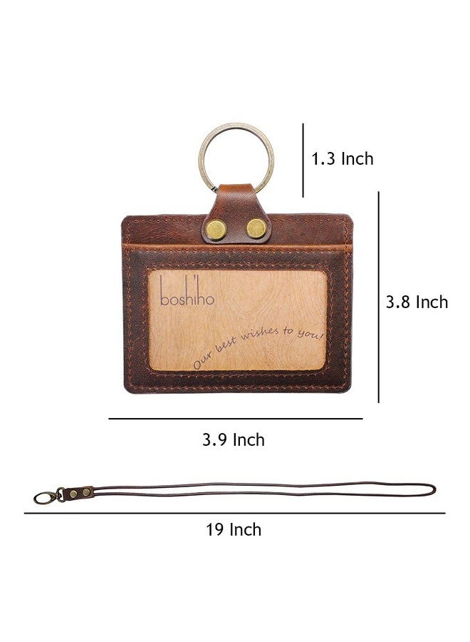 boshiho Badge Holder: Boshiho Cowhide Leather ID Badge Card Holder with 19" Neck Lanyard, Horizontal Style (Dark Brown) - Image 4