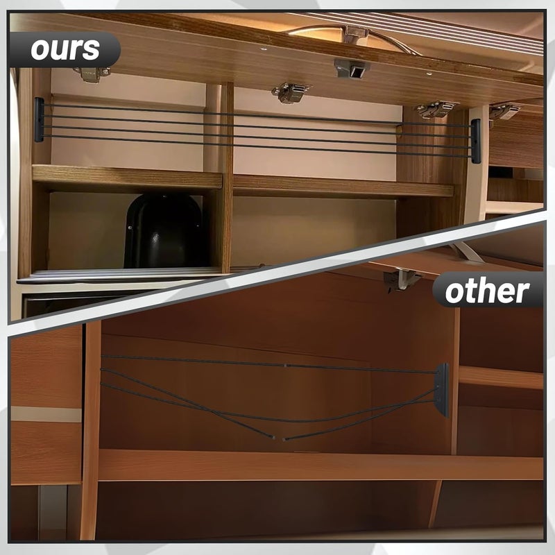 كاست ويف شبكة تخزين خزانة الكرفان - منظم تخزين للعربة الترفيهية والفان، حاجز مرن قابل للتعديل لتقييد الأمتعة في المركبات الترفيهية، للكرفانات والعربات الترفيهية والشاحنات، أسود - Image 5
