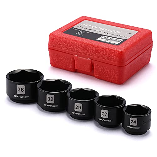 MIXPOWER 5 Pieces 3/8 inch Drive Low Profile Fuel Filter Socket Set, Low Profile Design for Easy Access, Chrome Vanadium Steel for Resist Rust and Corrosion, Low Profile Design for Easy Access - Image 1