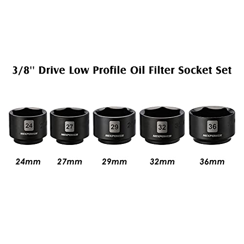 MIXPOWER 5 Pieces 3/8 inch Drive Low Profile Fuel Filter Socket Set, Low Profile Design for Easy Access, Chrome Vanadium Steel for Resist Rust and Corrosion, Low Profile Design for Easy Access - Image 3