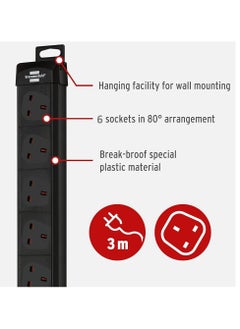 Brennenstuhl Brennenstuhl Premium-Line 6-way Extension Socket with On/Off Switch and Safety Fuse Button 3 m cable black with 13A Fuse  - Image 2