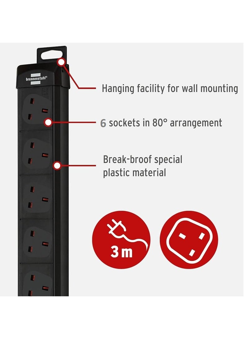 Brennenstuhl - Brennenstuhl Premium-Line 6-way Extension Socket with On/Off Switch and Safety Fuse Button 3 m cable black with 13A Fuse - Image 1