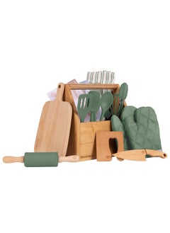 WeeSprout WeeSprout Little Chef Kids Cooking & Baking Set, 14 Piece Cooking Set with Real Kitchen Tools & Kids Apron, Baking Gift for Girls, Boys & Junior Chefs, Food Grade Materials, Choice of Colors  - Image 1