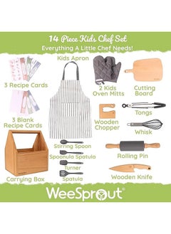WeeSprout WeeSprout Little Chef Kids Cooking & Baking Set, 14 Piece Cooking Set with Real Kitchen Tools & Kids Apron, Baking Gift for Girls, Boys & Junior Chefs, Food Grade Materials, Choice of Colors  - Image 2