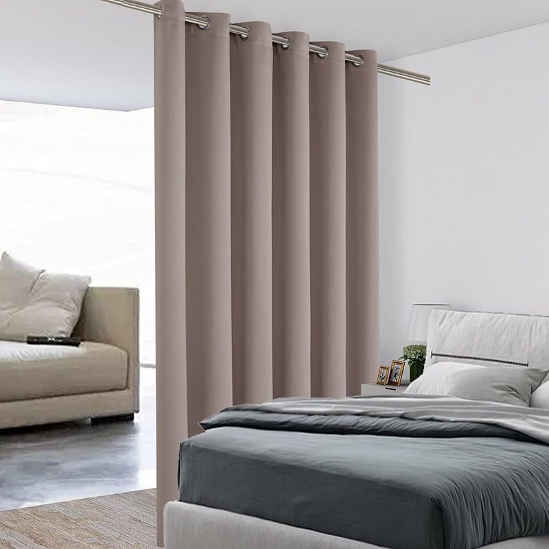 BONZER Room Divider Curtain Total Privacy Wall Noise Reducing Wide Blackout Curtains for Patio Sliding Glass Door, 96L x 70W Inch (8L x 5.8W ft), 1 Panel, Khaki - Image 1