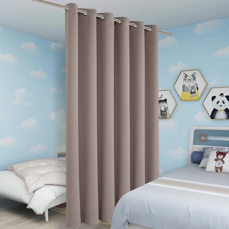 BONZER Room Divider Curtain Total Privacy Wall Noise Reducing Wide Blackout Curtains for Patio Sliding Glass Door, 96L x 70W Inch (8L x 5.8W ft), 1 Panel, Khaki - Image 5