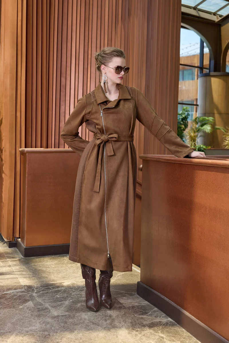 MissWhence  Suede trench coat - Tan for Women | Best Price UAE