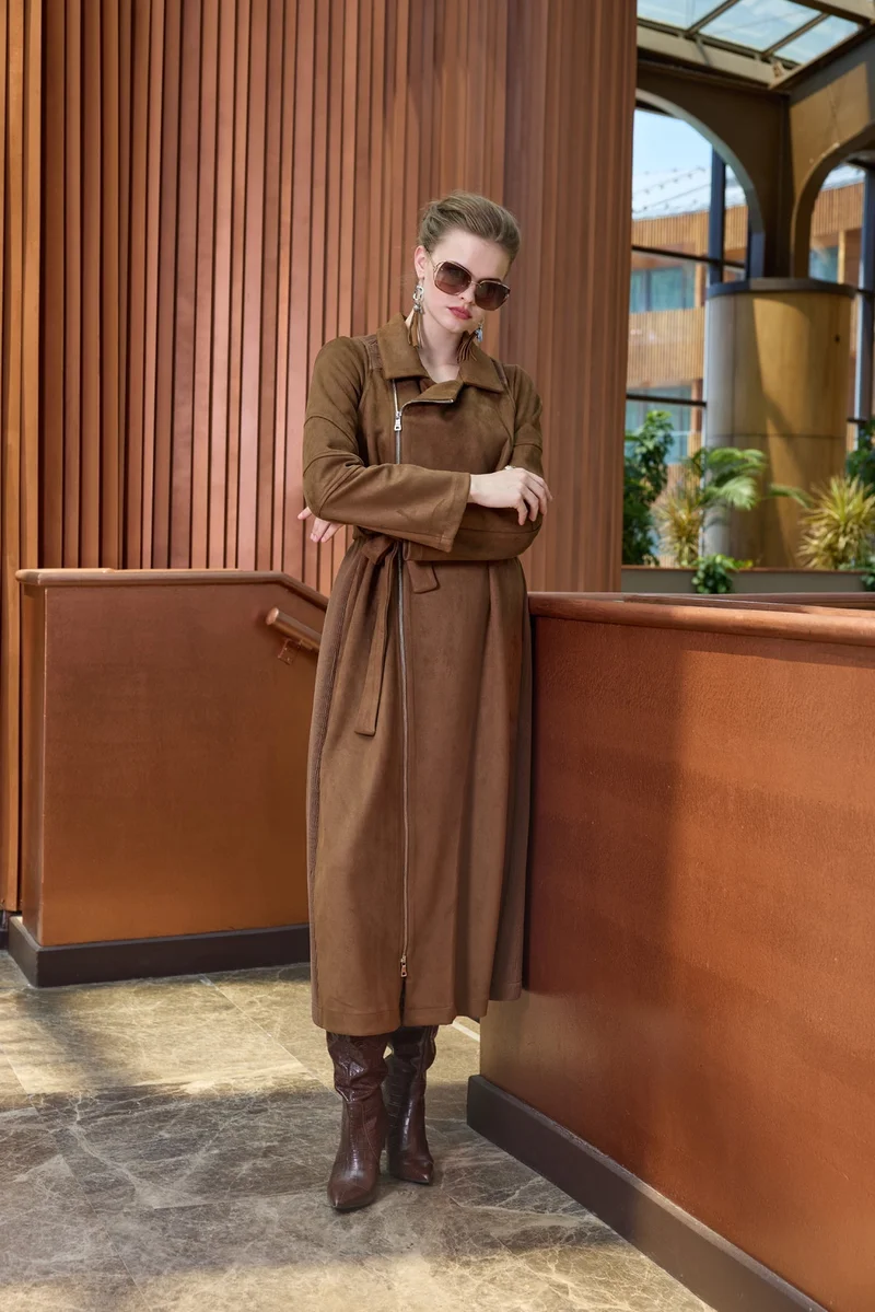MissWhence  Suede trench coat - Tan for Women | Best Price UAE