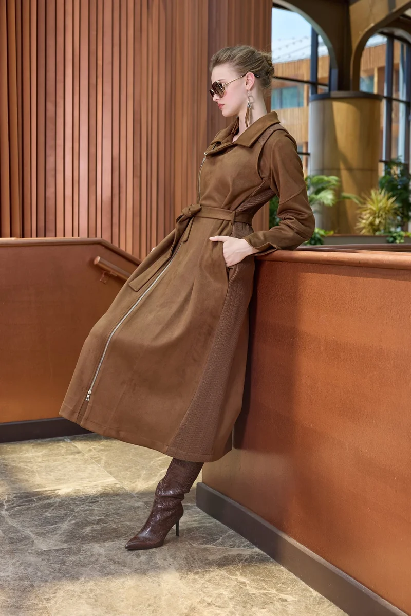MissWhence  Suede trench coat - Tan for Women | Best Price UAE