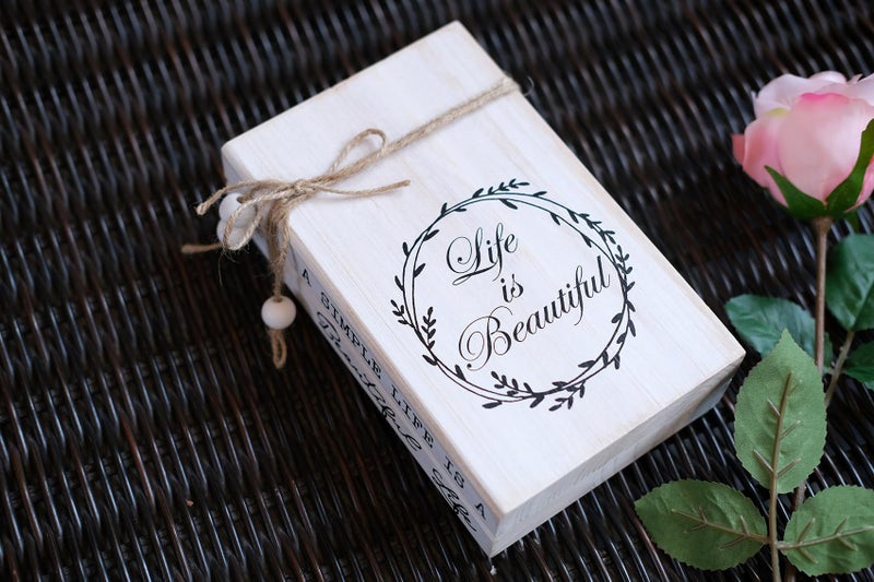 Livducot Decorative Books For Home  White Faux Books For Decoration  Rustic Farmhouse Display Wood Book Stack Coffee Table Decor Set Of 2 (A Simple Life Is A Beautiful Life) - Image 4