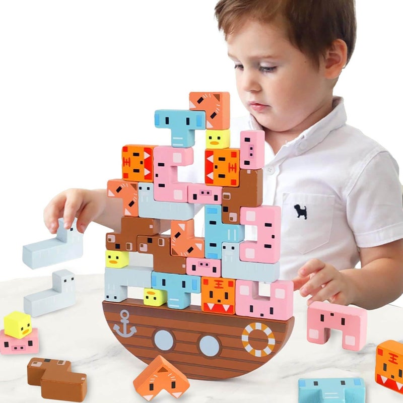 EDUTREE Wooden Animal Building Blocks – Montessori Stacking Educational Toy for Toddlers, Preschool Learning Game, Enhance Hand-Eye Coordination, Ideal Birthday Gift for Kids Ages 3 4 5 - Image 2